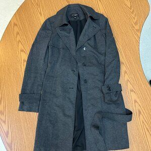 Ann Taylor Charcoal Gray Wool Blend Belted Trench Coat - Size XS